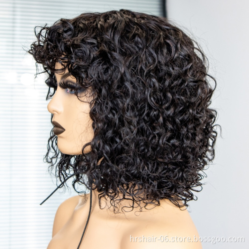 September Promotion 180% density finger wave machine bob wig Wholesale price 100% human hair Brazilian wig for black woman